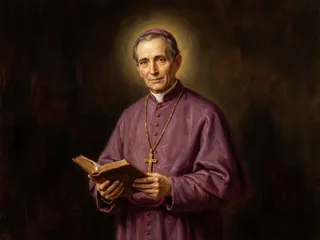Pintura de estilo barroco: San Juan Neumann con sotana morada de obispo y un libro