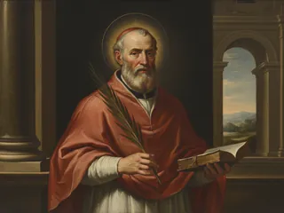 Pintura de estilo barroco: el papa San Higinio con un libro y la palma