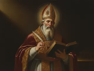 Pintura de estilo barroco: San Hilario de Poitiers, obispo, con libro y pluma