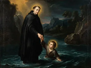 Pintura de estilo barroco: San Mauro caminando sobre el agua para salvar al niño Plácido