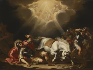 Pintura de estilo barroco: la conversión de San Pablo: Saulo caído del caballo ante la luz del cielo