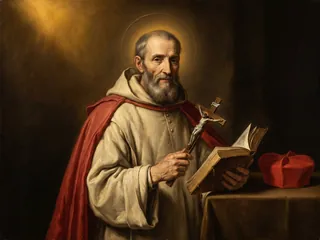 Pintura de estilo barroco: San Pedro Damián, cardenal camaldulense, con libro y crucifijo