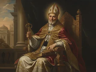 Pintura de estilo barroco: la Cátedra de San Pedro: el apóstol sentado con las llaves y el libro
