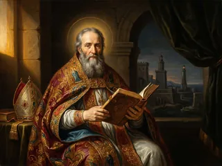 Pintura de estilo barroco: San Alejandro de Alejandría, patriarca, con el Evangelio