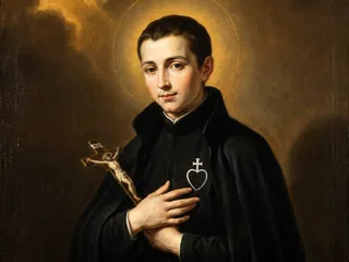 Pintura de estilo barroco: San Gabriel de la Dolorosa, joven pasionista, con un crucifijo
