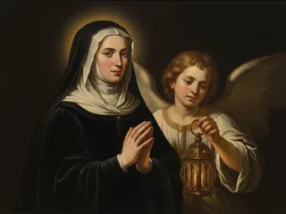 Pintura de estilo barroco: Santa Francisca Romana con su ángel de la guarda