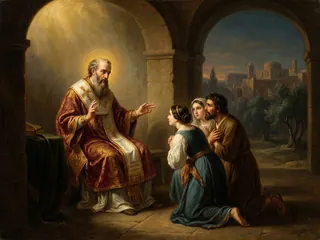 Pintura de estilo barroco: San Cirilo de Jerusalén, obispo, enseñando a los catecúmenos