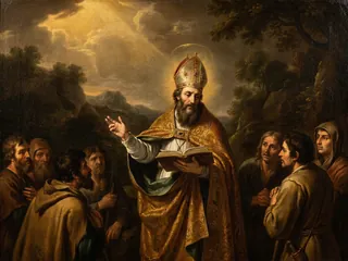 Pintura de estilo barroco: San Martín de Braga, obispo, predicando con un libro