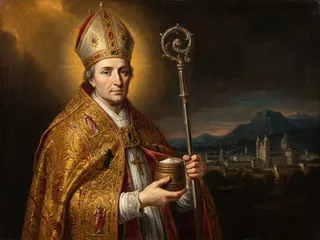 Pintura de estilo barroco: San Ruperto de Salzburgo, obispo, con un barril de sal