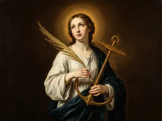 Pintura de estilo barroco: Santa Esperanza, joven romana con el ancla de la esperanza y la palma