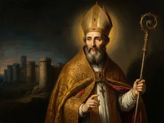 Pintura de estilo barroco: San Segundo, obispo, ante las murallas de Ávila