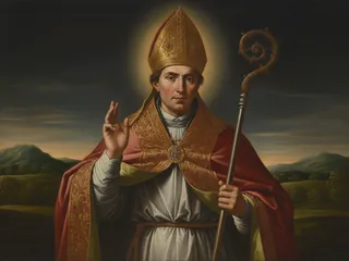 Pintura de estilo barroco: San Prudencio, obispo, ante los montes de Álava