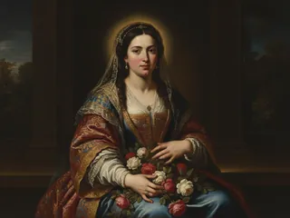 Pintura de estilo barroco: Santa Casilda de Toledo con el regazo lleno de rosas