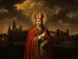 Pintura de estilo barroco: San Estanislao de Cracovia, obispo, con báculo