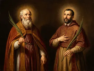 Pintura de estilo barroco: los papas San Sotero y San Cayo con palmas