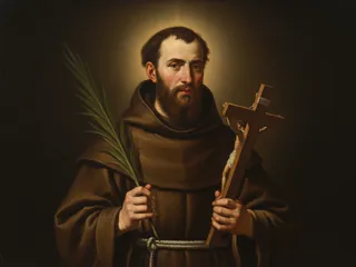 Pintura de estilo barroco: San Fidel de Sigmaringa, capuchino, con la palma y un crucifijo