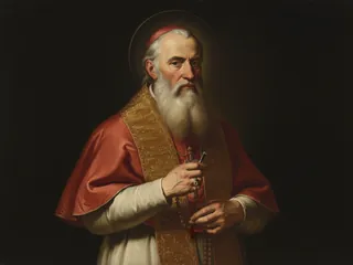 Pintura de estilo barroco: el papa San Pío V con un rosario y un crucifijo