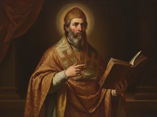 Pintura de estilo barroco: San Atanasio de Alejandría con el libro abierto