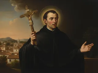 Pintura de estilo barroco: San Juan de Ávila predicando con un crucifijo