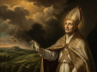 Pintura de estilo barroco: San Gregorio Ostiense, obispo, bendiciendo los campos
