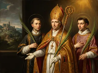 Pintura de estilo barroco: San Dionisio de París, obispo, con sus compañeros y la palma