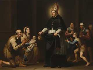 Pintura de estilo barroco: Santo Tomás de Villanueva dando limosna a los pobres