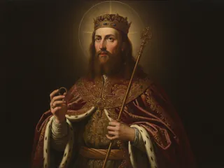 Pintura de estilo barroco: San Eduardo el Confesor, rey de Inglaterra, con el anillo y el cetro