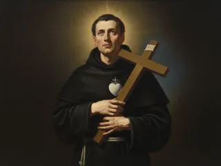 Pintura de estilo barroco: San Pablo de la Cruz, pasionista, con un crucifijo