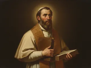 Pintura de estilo barroco: el papa San Evaristo con un libro
