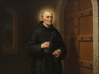 Pintura de estilo barroco: San Alfonso Rodríguez, portero jesuita, con la llave y el rosario