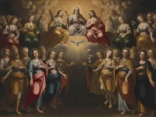 Pintura de estilo barroco: la multitud de todos los santos en la gloria