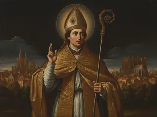 Pintura de estilo barroco: San Godofredo de Amiens, obispo, con báculo