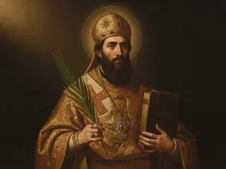 Pintura de estilo barroco: San Josafat, arzobispo, con la palma y un libro