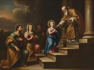 Pintura de estilo barroco: la Presentación de la Virgen niña en el templo