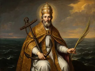 Pintura de estilo barroco: el papa San Clemente I con el ancla y la palma