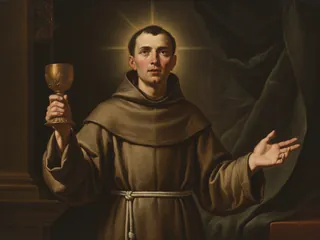 Pintura de estilo barroco: San Santiago de la Marca, franciscano, con el cáliz