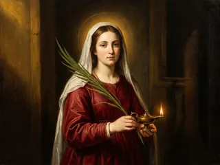 Pintura de estilo barroco: Santa Lucía con la palma y una lámpara de aceite