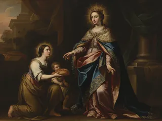 Pintura de estilo barroco: Santa Adelaida, emperatriz, dando limosna