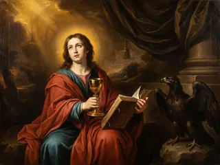 Pintura de estilo barroco: San Juan Evangelista con el cáliz, el libro y el águila